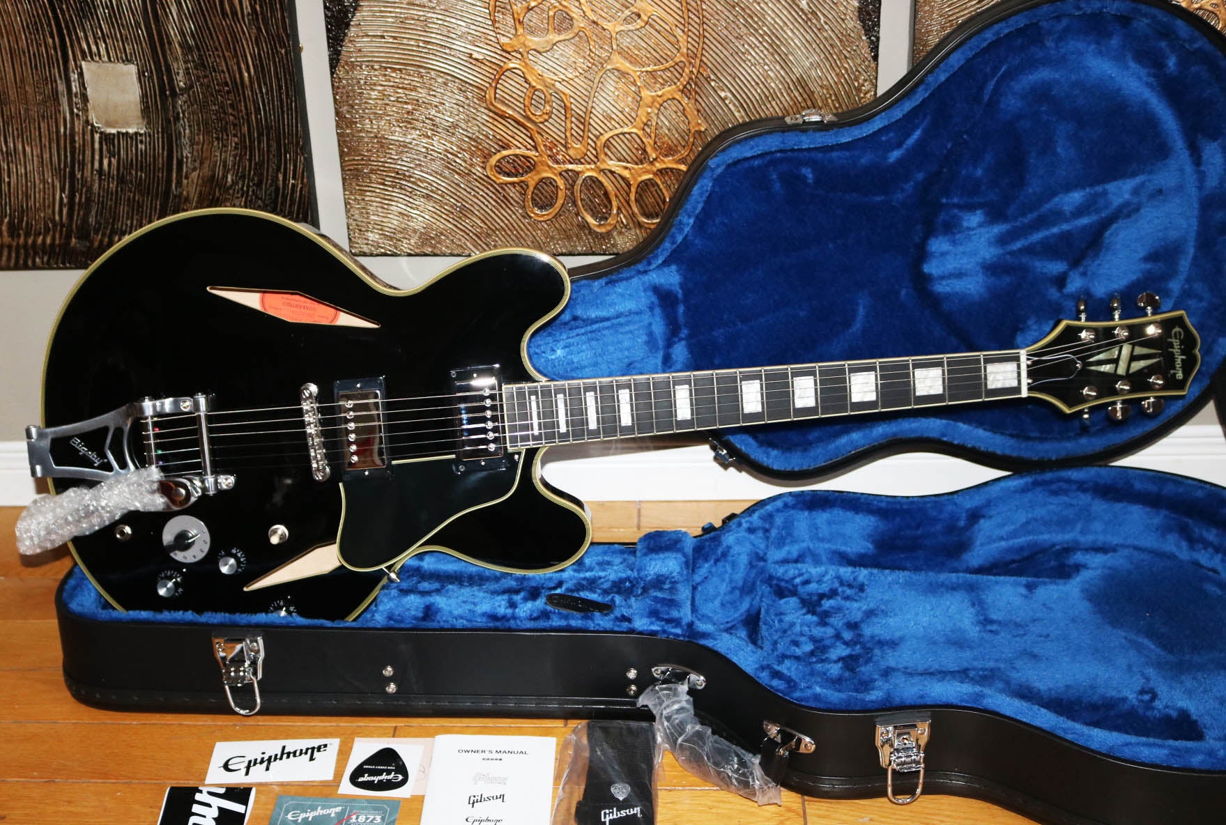 2023 Epiphone Shinichi Ubukata ES-355 Custom Bigsby ver.02 Black with  Signature hard Case